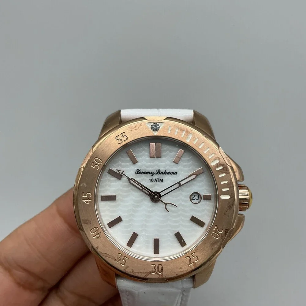 Tommy Bahama Womens Watch 38mm MOP Rose Gold Tone Leather TB2179 New Battery